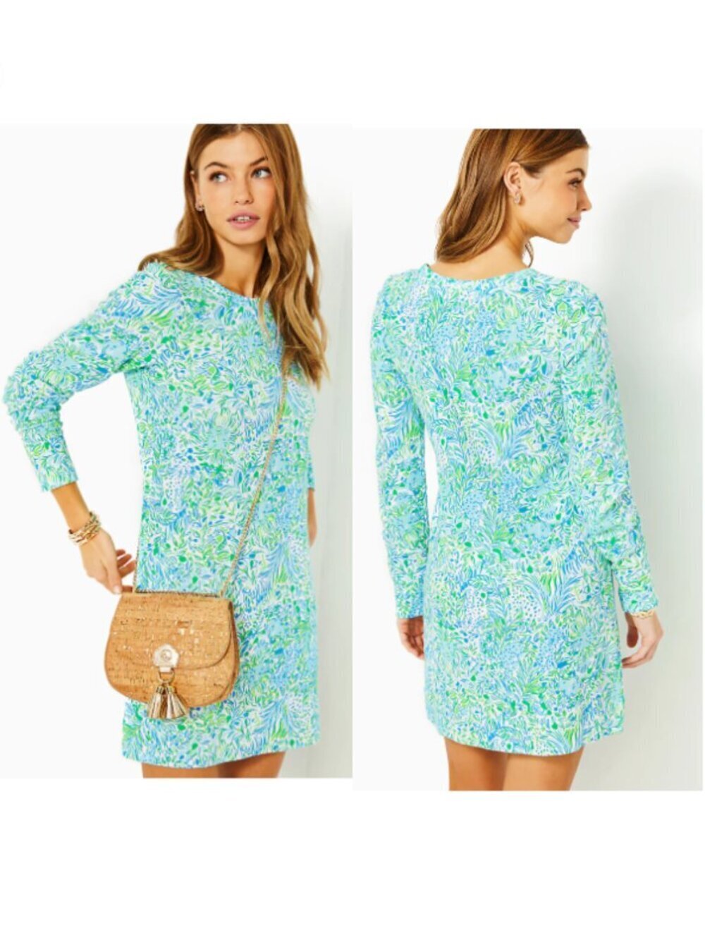 NWOT Lilly Pulitzer Kenley Long Sleeve Crewneck Dress Hydra Blue Dandy Lions XL